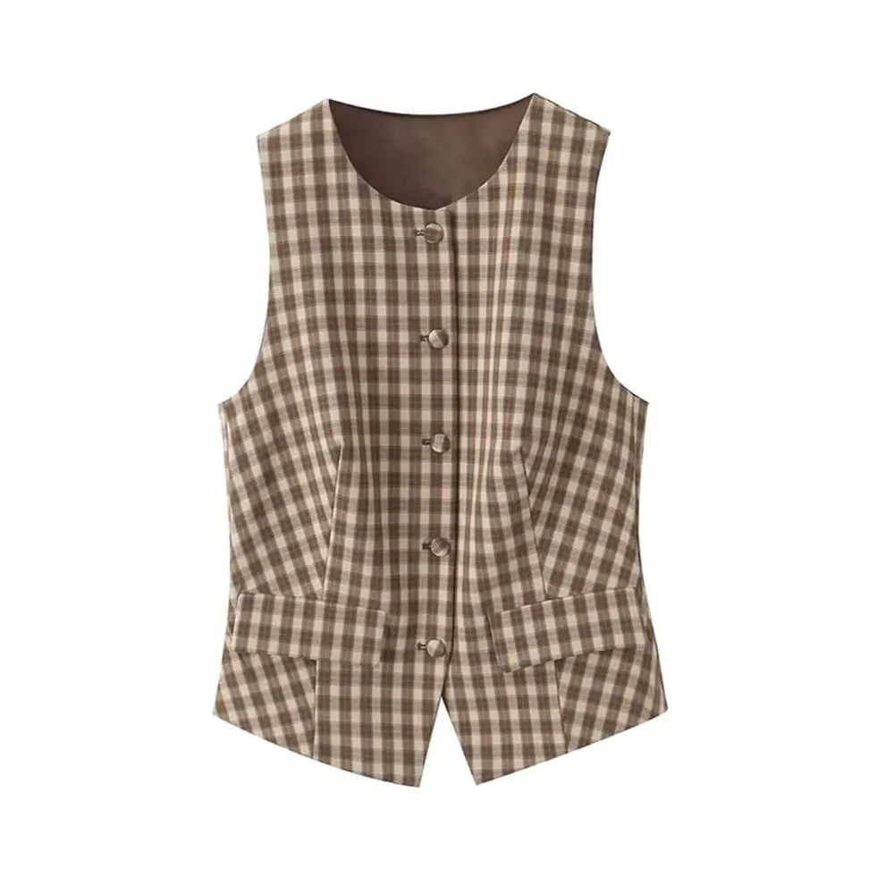 Women’s Waistcoat Top And Mid-Waist Side-Zip Pleated Skort Two-Piece Set - top / L