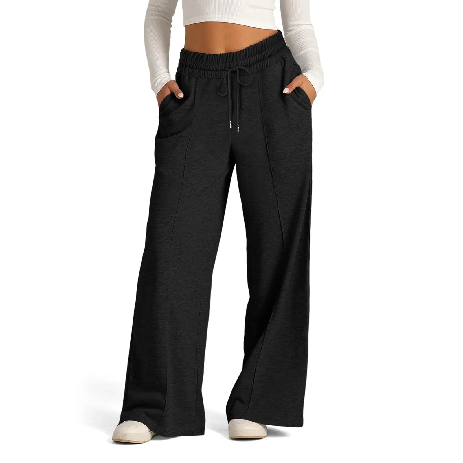 Womens Wide Leg Sweatpants High Waisted - black / XL