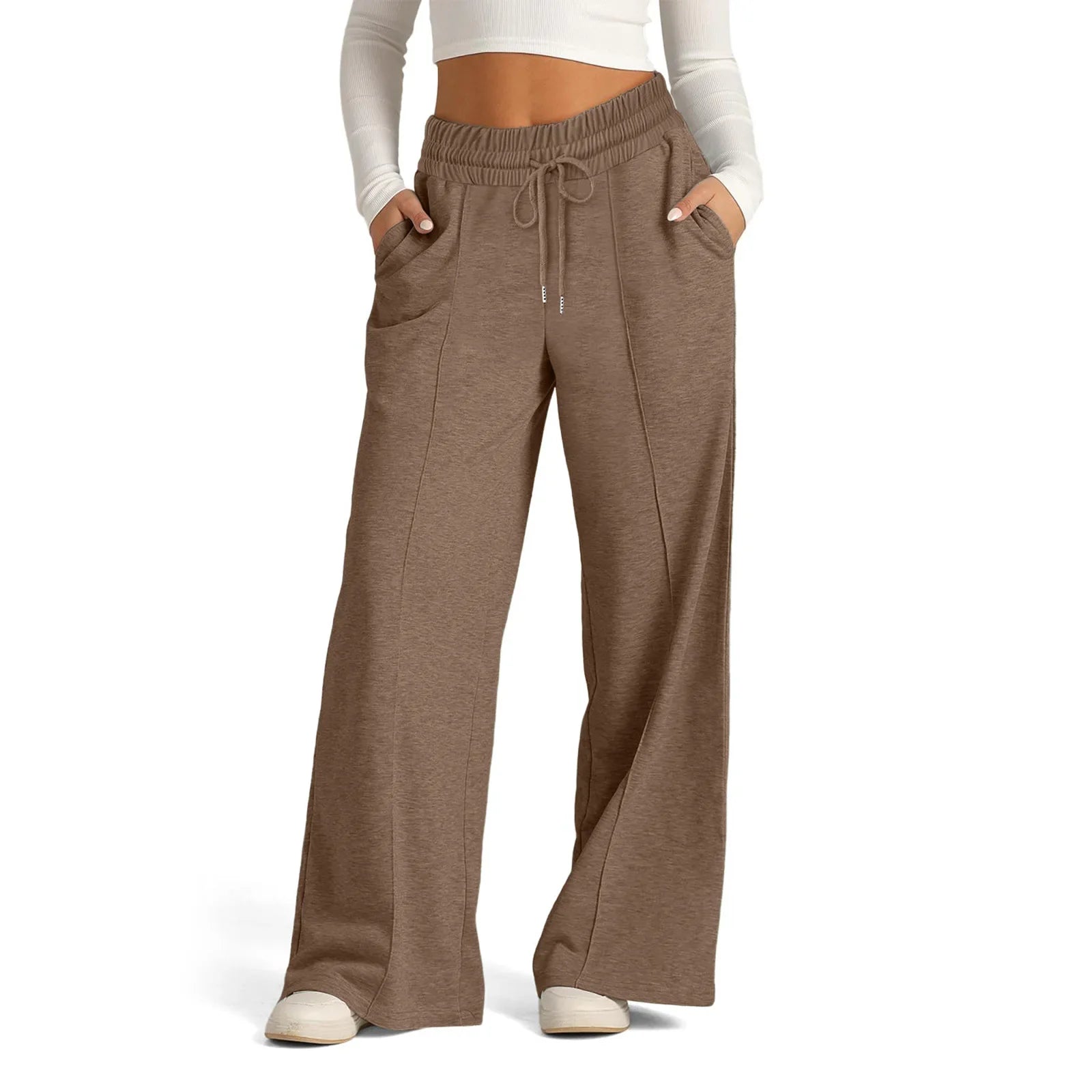 Womens Wide Leg Sweatpants High Waisted - brown / XXL
