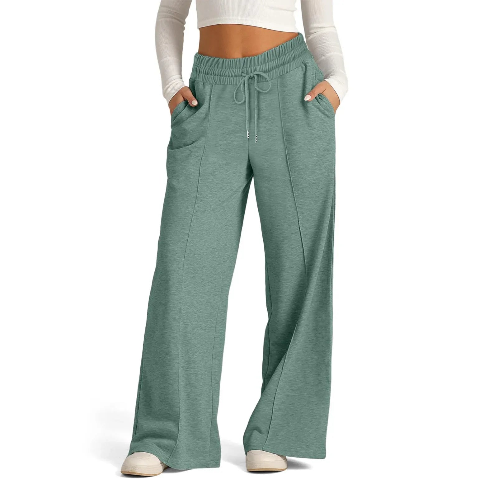 Womens Wide Leg Sweatpants High Waisted - ocean green / L