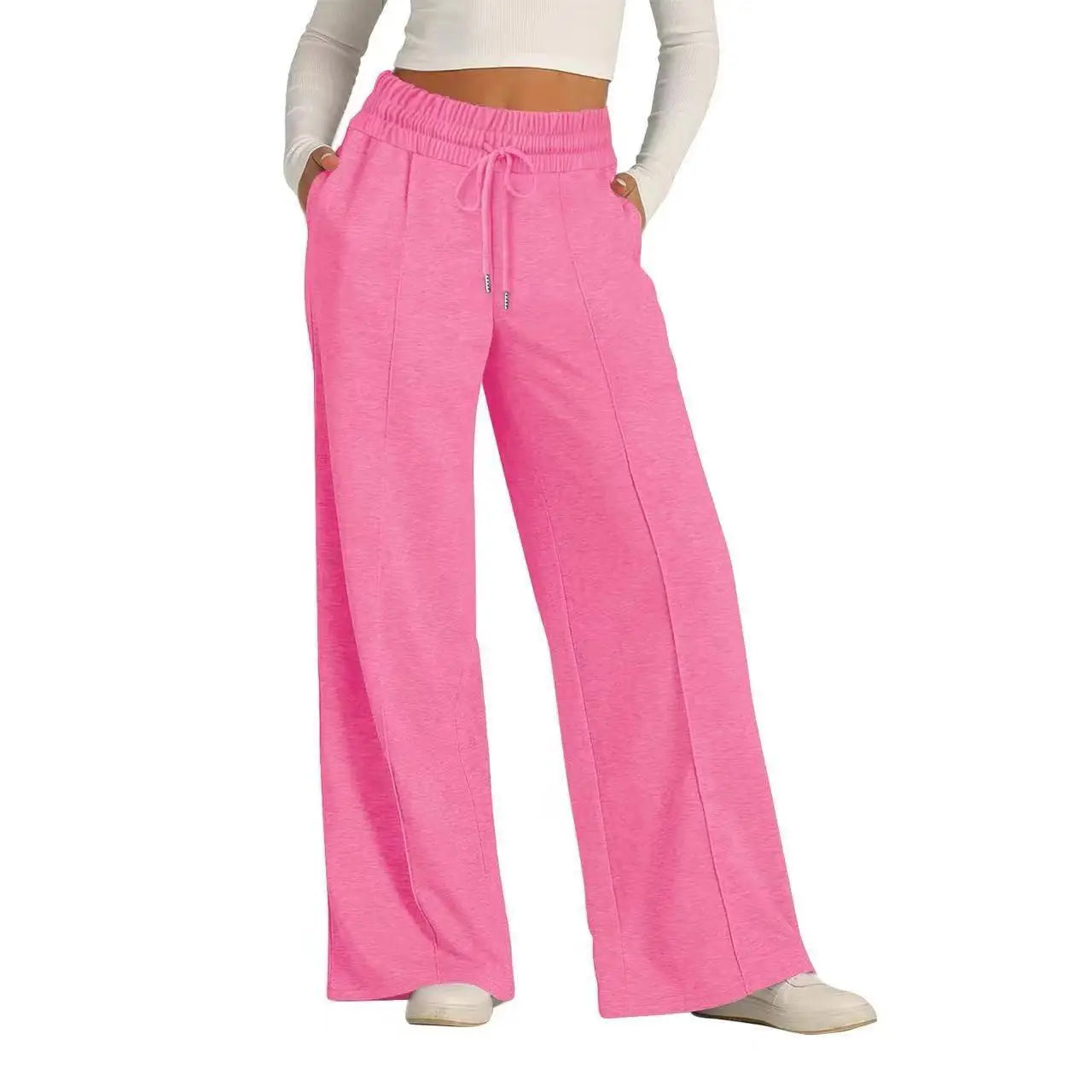 Womens Wide Leg Sweatpants High Waisted - pink / XXL
