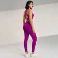 Women’s Yoga Suit Solid Color Sportswear Tight Top Leggings Tank Long Pants Set