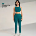 Women’s Yoga Suit Solid Color Sportswear Tight Top Leggings Tank Long Pants Set - Peacock green / L