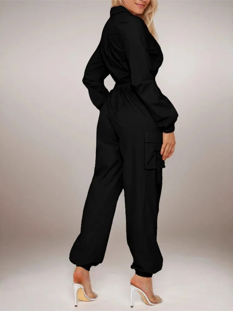 Work Jumpsuit Women’s Pocket Elastic Waist Zipper