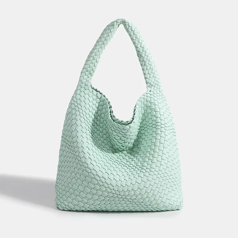 Woven Bag Purses and Handbags PU Leather For Women - Aquamarine green / 30cmx15cmx34cm / CHINA