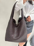 Woven Bag Purses and Handbags PU Leather For Women - Coffee / 30cmx15cmx34cm / CHINA