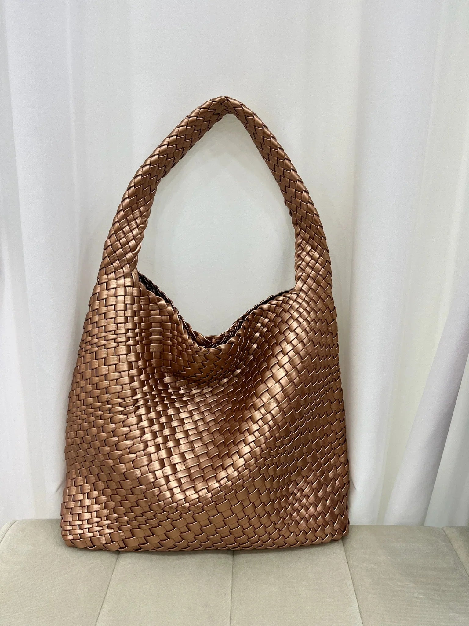 Woven Bag Purses and Handbags PU Leather For Women - Old gold / 30cmx15cmx34cm / CHINA