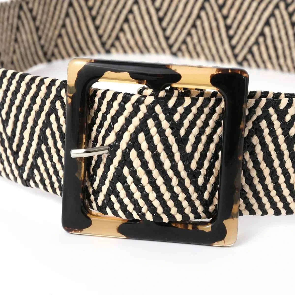 Woven Bohemian Style Square Buckle Wide Women Belt