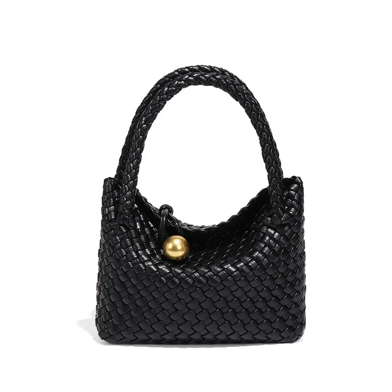 Woven Crossbody Tote Bag for Women Vegan Leather - Black