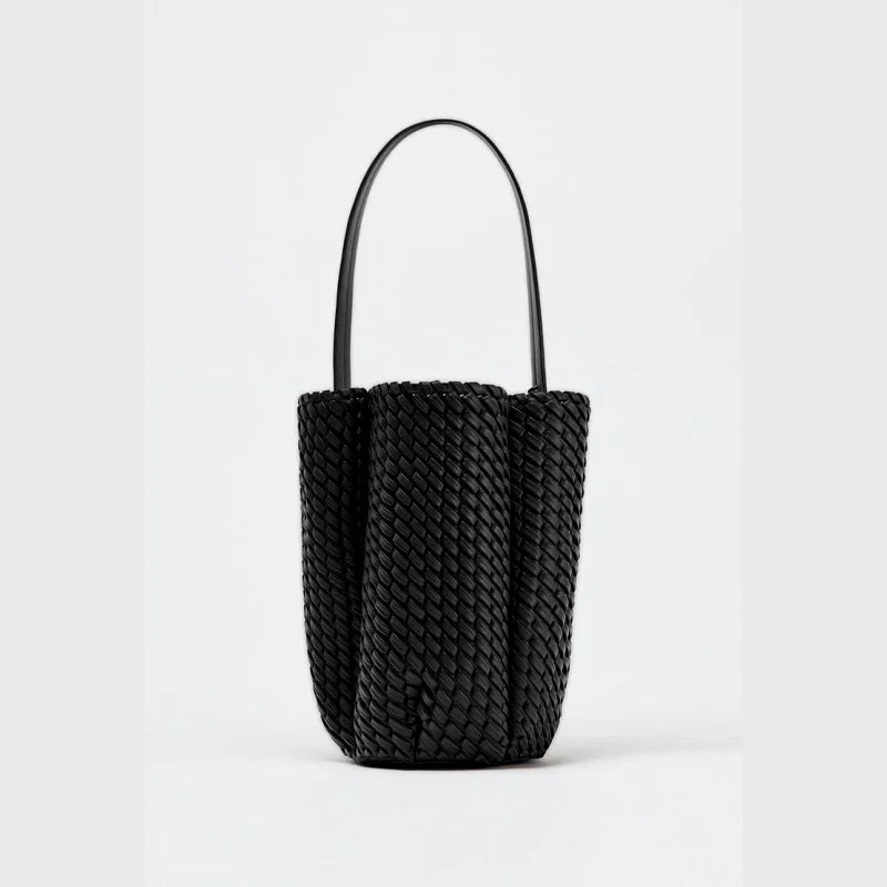 Woven Effect Bucket Bag - black