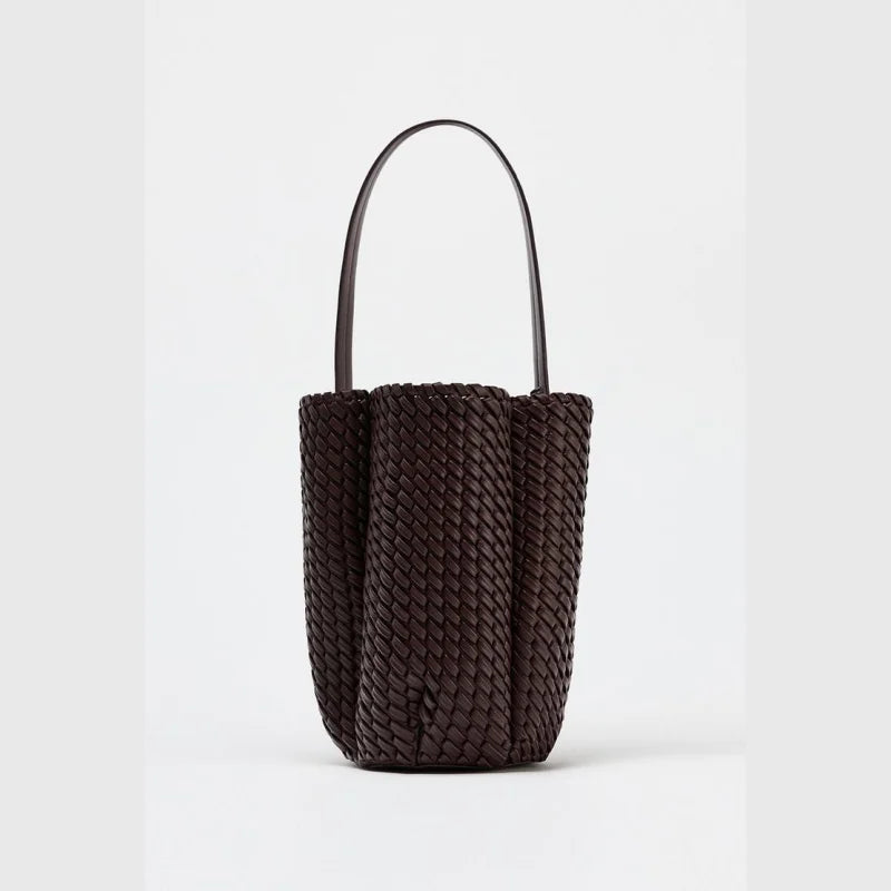 Woven Effect Bucket Bag - Chocolate
