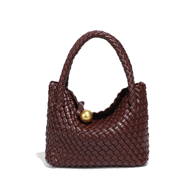 Woven Shoulder Bag for Women Crossbody Tote - Dark Coffee