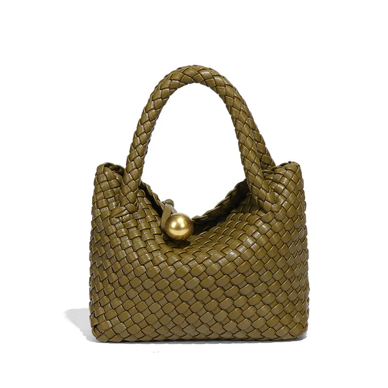 Woven Shoulder Bag for Women Crossbody Tote - Mustard Green