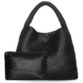 Woven Tote Bag for Women Large Handbag Soft Leather - Black