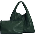 Woven Tote Bag for Women Large Handbag Soft Leather - Blackish Green