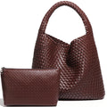 Woven Tote Bag for Women Large Handbag Soft Leather - Dark Coffee