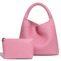 Woven Tote Bag for Women Large Handbag Soft Leather - Pink