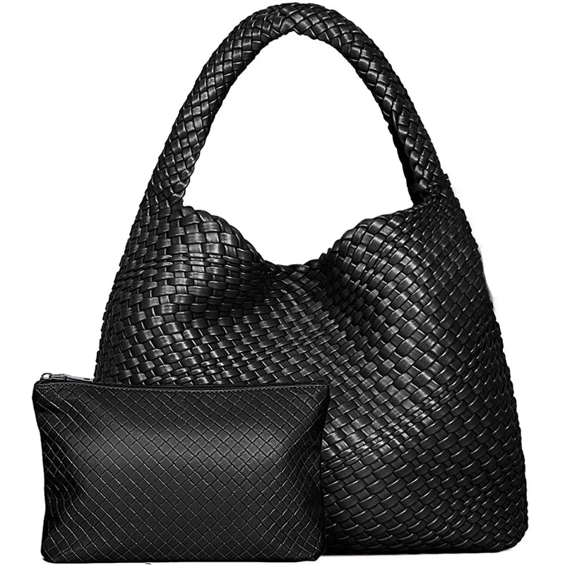 Woven Tote Bag for Women Soft Leather Shoulder