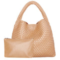 Woven Tote Bag for Women Soft Leather Shoulder - Apricot