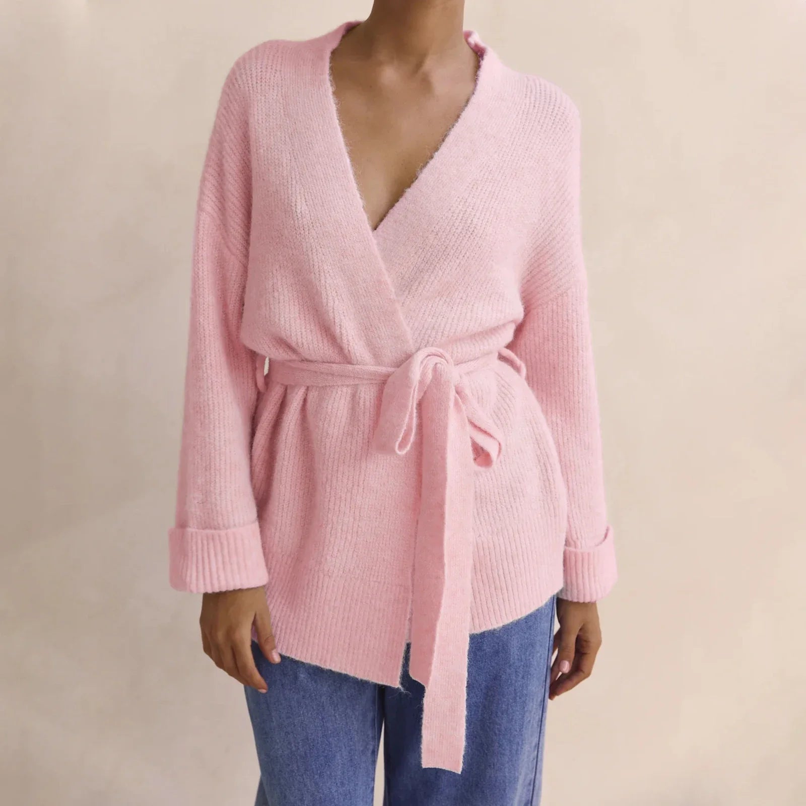 Wrap Sweater Cardigan for Women - Pink / L