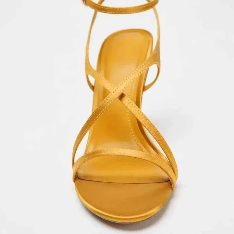 Yellow Narrow Band Shallow Design Brand Sandals Women