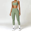Yoga Set 2PCS Sportswear Workout Clothes - basil green 2 / S / CHINA