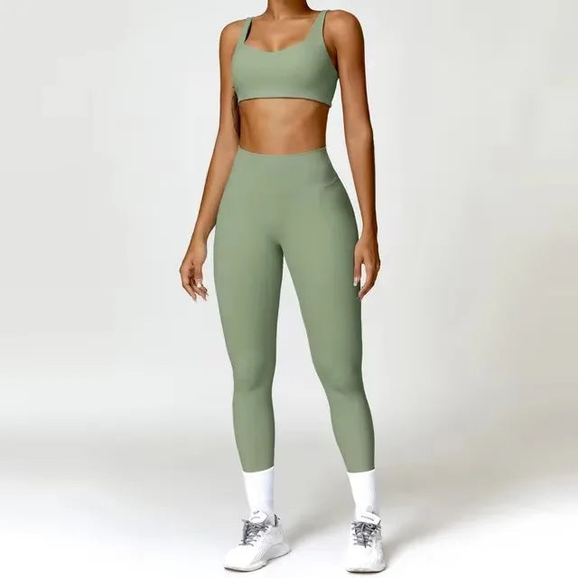 Yoga Set 2PCS Sportswear Workout Clothes - basil green 2 / S / CHINA