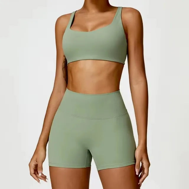 Yoga Set 2PCS Sportswear Workout Clothes - basil green / XL / CHINA