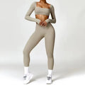 Yoga Set 2PCS Sportswear Workout Clothes - camel brown 3 / S / CHINA