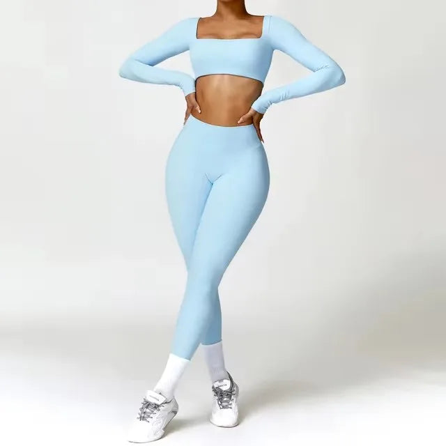 Yoga Set 2PCS Sportswear Workout Clothes - sky blue 3 / S / CHINA