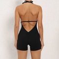 Yoga Set Backless One-Piece Suit Workout Jumpsuit Women Short Gym Rompers - Black / L / CHINA