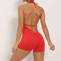 Yoga Set Backless One-Piece Suit Workout Jumpsuit Women Short Gym Rompers - red / M / CHINA