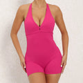 Yoga Set Backless One-Piece Suit Workout Jumpsuit Women Short Gym Rompers - Rose red / L / CHINA