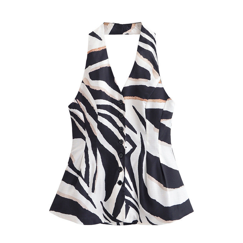 Zebra Pattern Blended Vest Casual Pants - Top / L - Other