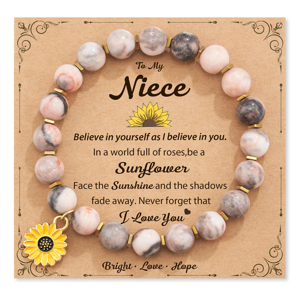 Zebra Sunflower Bracelet Natural Stone - No Gifts - electronic accessories