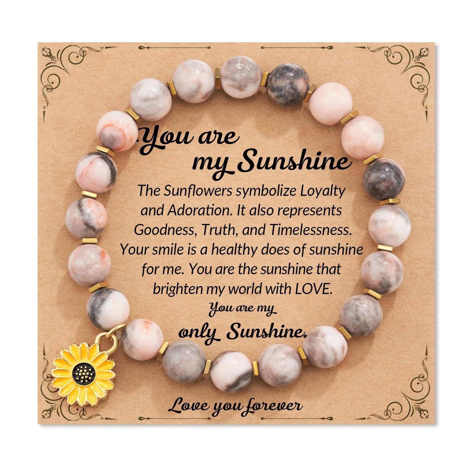 Zebra Sunflower Bracelet Natural Stone - YoureMySunshine - electronic accessories