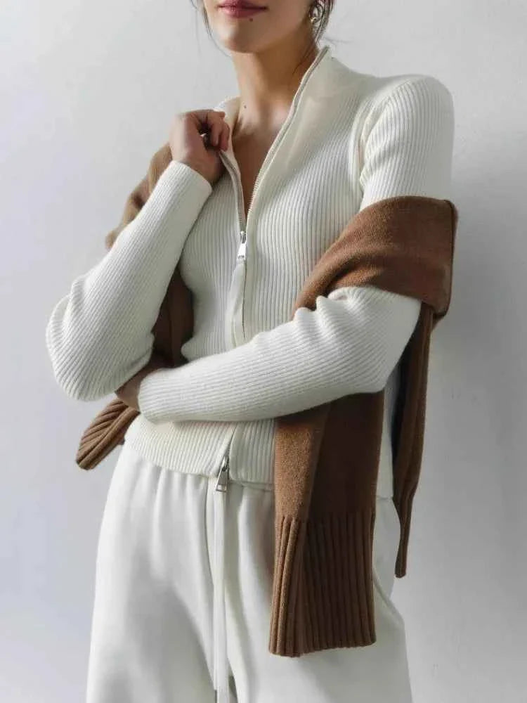 Zipper Knitted Cardigan Women