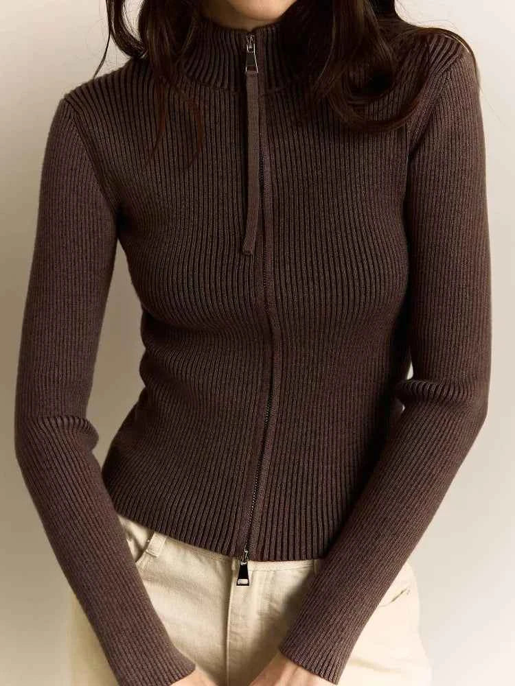 Zipper Knitted Cardigan Women