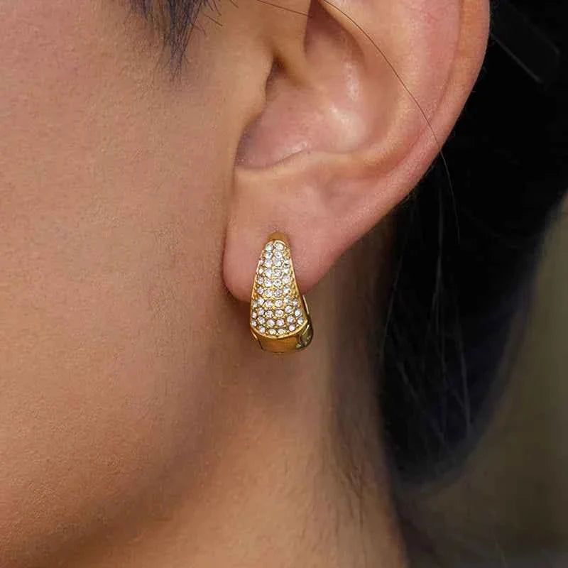 Zircon Chunky Hoop Earrings Stainless Steel