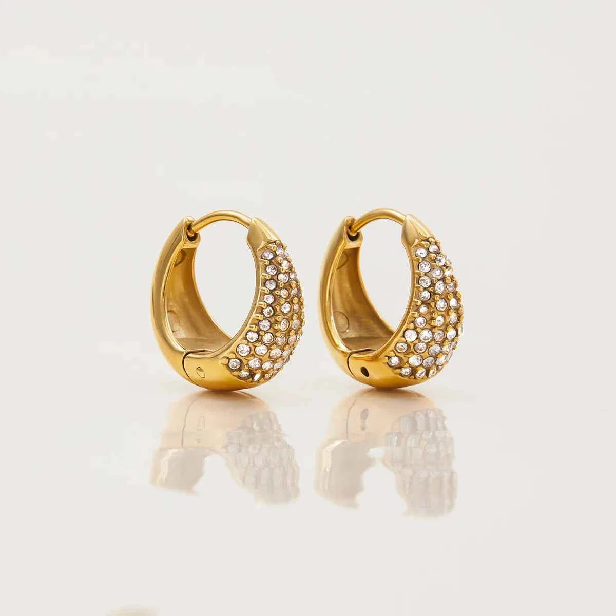 Zircon Chunky Hoop Earrings Stainless Steel
