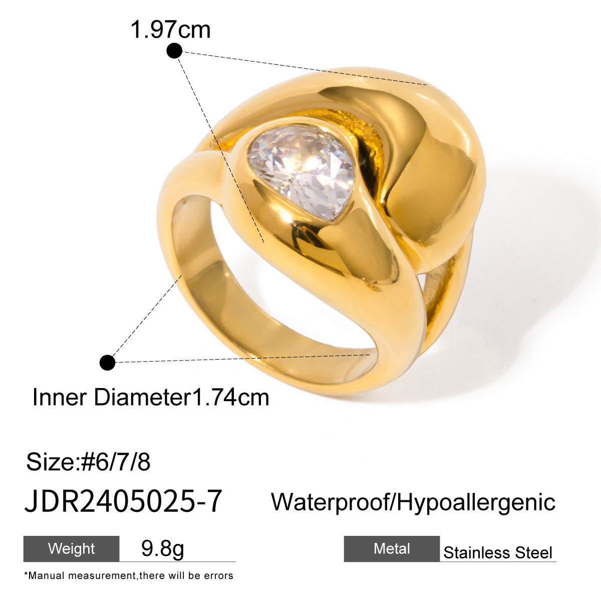 Zircon Titanium Steel Ring Does Not Fade - JDR24050257 - electronic accessories